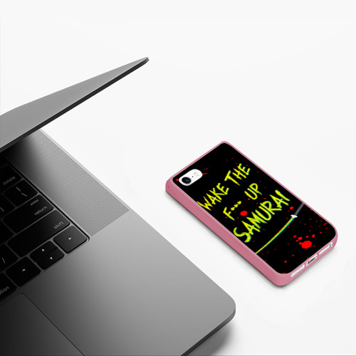 Чехол для iPhone 5/5S матовый Wake the f**k up samurai - Johnny Silverhand quote, цвет малиновый - фото 5