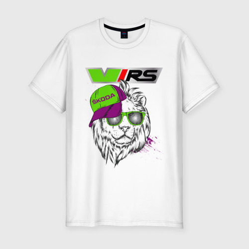 Мужская приталенная футболка из хлопка с принтом Skoda RS Шкода РС, вид спереди №1