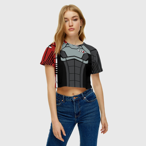 Женская футболка Crop-top 3D Костюм N7 Mass Effect N7 Масс эффект Н7, цвет 3D печать - фото 3