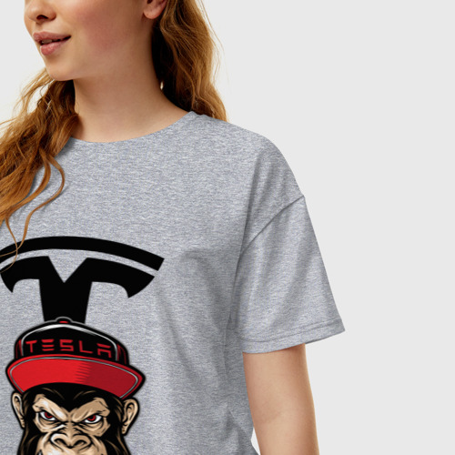 Женская футболка хлопок Oversize с принтом Тесла горилла, фото на моделе #1