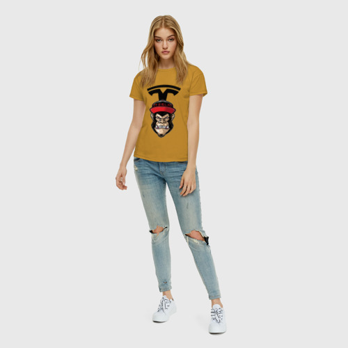 Женская футболка хлопок с принтом Тесла горилла, вид сбоку #3
