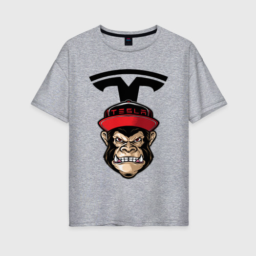 Женская футболка хлопок Oversize с принтом Тесла горилла, вид спереди #2