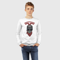 Свитшот с принтом Tesla cat для мужчины, вид на модели спереди №4. Цвет основы: белый