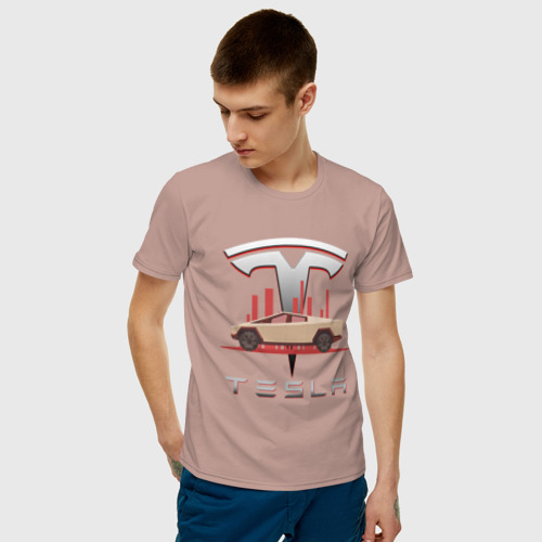 Мужская футболка хлопок TESLA CYBERTRUCK / ТЕСЛА (Z), цвет пыльно-розовый - фото 3