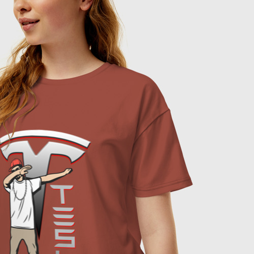 Женская футболка хлопок Oversize Современная даб Тесла, цвет кирпичный - фото 3