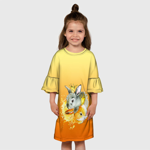 Детское платье 3D с принтом Акварельные кролики милота, вид сбоку #3