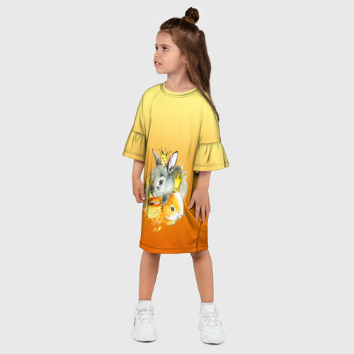 Детское платье 3D с принтом Акварельные кролики милота, фото на моделе #1