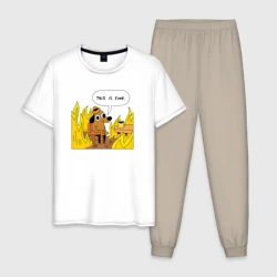 Мужская пижама с белой футболкой хлопок This is Fine