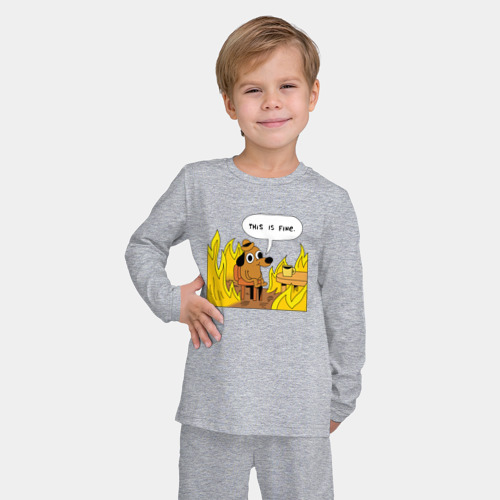 Детская пижама с лонгсливом хлопок с принтом This is Fine, фото на моделе #1