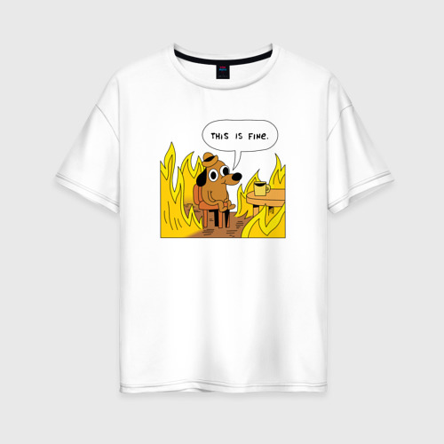 Женская футболка хлопок Oversize This is Fine, цвет белый