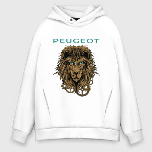 Мужское худи Oversize хлопок Peugeot | Пежо (+спина) (Z), цвет белый