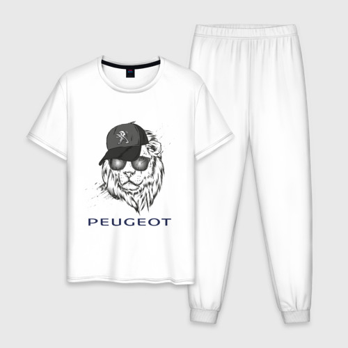 Мужская пижама хлопок с принтом Фанат Peugeot, вид спереди #2