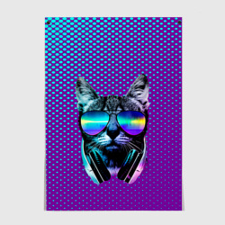 Постер Кот очки наушники модный