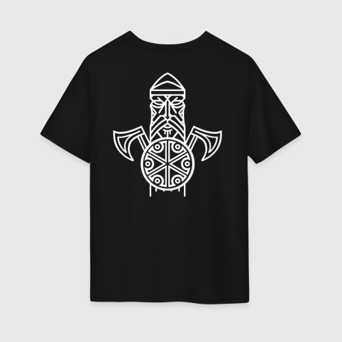 Женская футболка хлопок Oversize с принтом Перун Бог Воинов, вид сзади #1