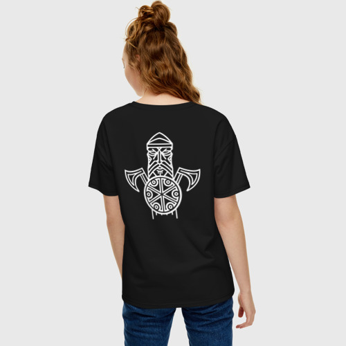 Женская футболка хлопок Oversize с принтом Перун Бог Воинов, вид сзади #2