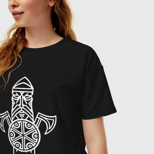 Женская футболка хлопок Oversize с принтом Перун Бог Воинов, фото на моделе #1