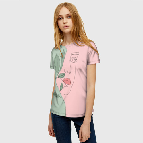 Женская футболка 3D с принтом Девушка с листьями, фото на моделе #1