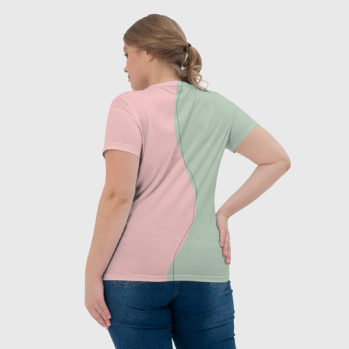 Женская футболка 3D с принтом Девушка с листьями, вид сзади #2