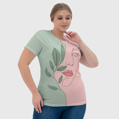 Женская футболка 3D с принтом Девушка с листьями, фото #4