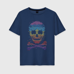 Женская футболка хлопок Oversize Пиксельный    череп