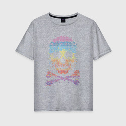 Женская футболка хлопок Oversize Пиксельный    череп