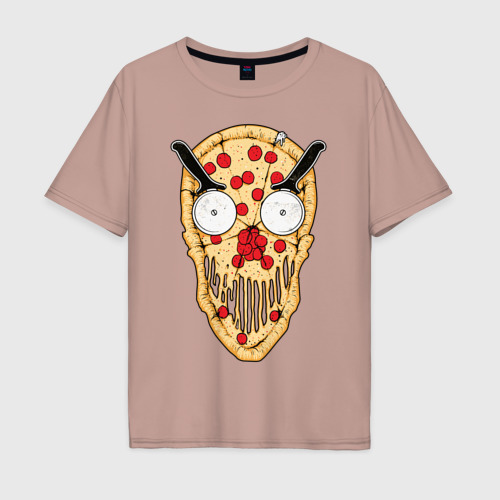 Мужская футболка хлопок Oversize с принтом Злая пицца, вид спереди #2