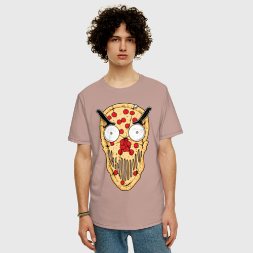 Мужская футболка хлопок Oversize с принтом Злая пицца, фото на моделе #1