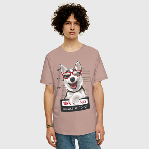 Мужская футболка хлопок Oversize с принтом Задержанный хаски, фото на моделе #1