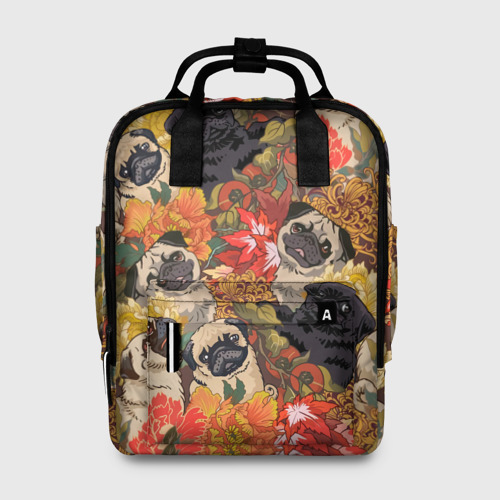 Женский рюкзак 3D Мопсики Цветочки