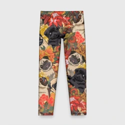 Детские леггинсы 3D Мопсики Цветочки