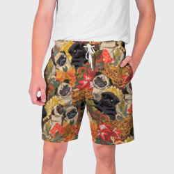 Мужские шорты 3D Мопсики Цветочки