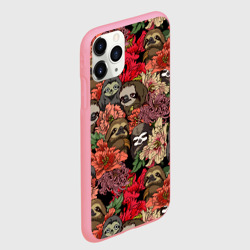 Чехол для iPhone 11 Pro Max матовый Ленивец & Цветочки - фото 2