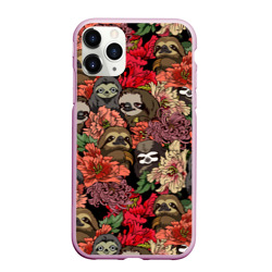 Чехол для iPhone 11 Pro Max матовый Ленивец & Цветочки