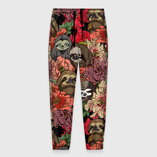 Мужские брюки с принтом Ленивец & Цветочки, вид спереди №1