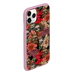 Чехол для iPhone 11 Pro Max матовый Ленивец & Цветочки - фото 2