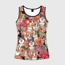 Женская майка 3D Корги & Цветы