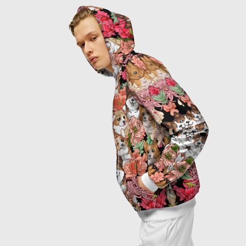 Мужская толстовка 3D на молнии Корги & Цветы, цвет белый - фото 5