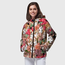 Женская ветровка 3D Корги & Цветы - фото 2