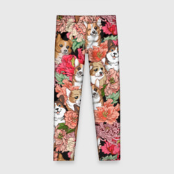 Детские леггинсы 3D Корги & Цветы