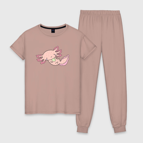 Женская пижама хлопок Аксолотль, цвет пыльно-розовый