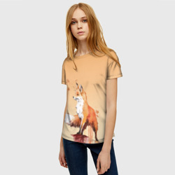 Женская футболка 3D Акварельная лиса задумчивости - фото 2