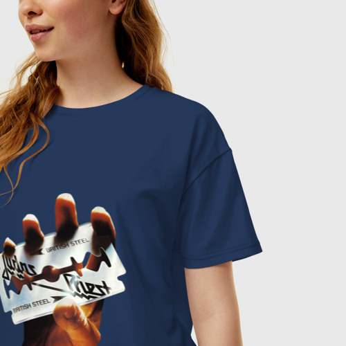 Женская футболка хлопок Oversize Judas Priest Джудас Прист, цвет темно-синий - фото 3