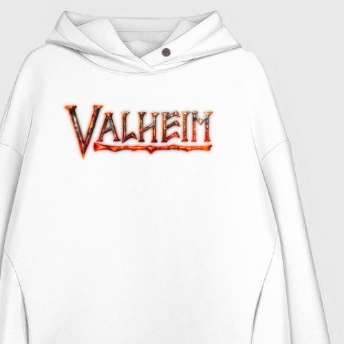 Женское худи Oversize хлопок Valheim огненный лого, цвет белый - фото 3