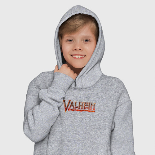 Детское худи Oversize хлопок Valheim огненный лого, цвет меланж - фото 12