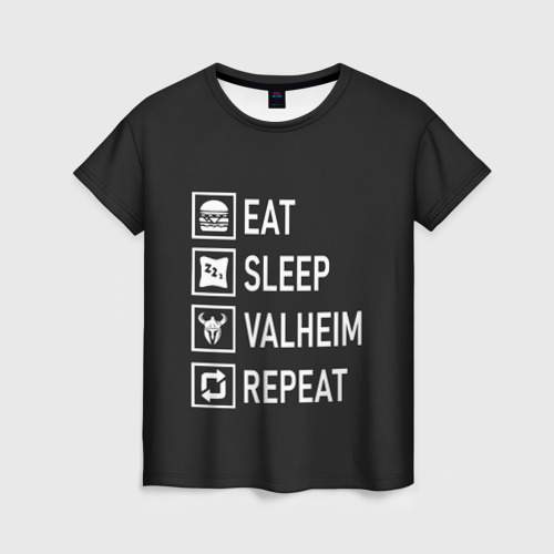 Женская футболка 3D с принтом Eat/Sleep/Valheim/Repeat, вид спереди #2