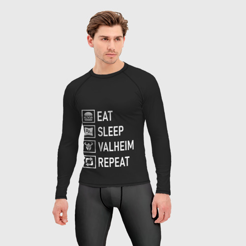 Мужской рашгард 3D Eat/Sleep/Valheim/Repeat, цвет 3D печать - фото 3