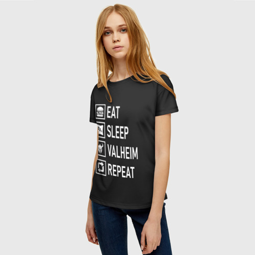 Женская футболка 3D с принтом Eat/Sleep/Valheim/Repeat, фото на моделе #1