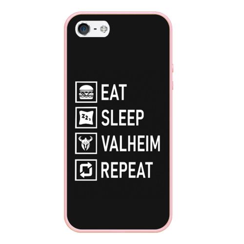 Чехол для iPhone 5/5S матовый Eat/Sleep/Valheim/Repeat, цвет светло-розовый