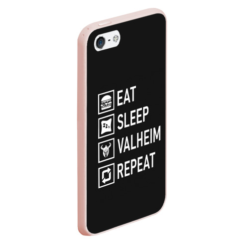 Чехол для iPhone 5/5S матовый Eat/Sleep/Valheim/Repeat, цвет светло-розовый - фото 3