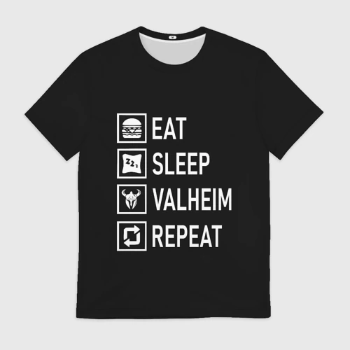 Мужская футболка 3D с принтом Eat/Sleep/Valheim/Repeat, вид спереди #2